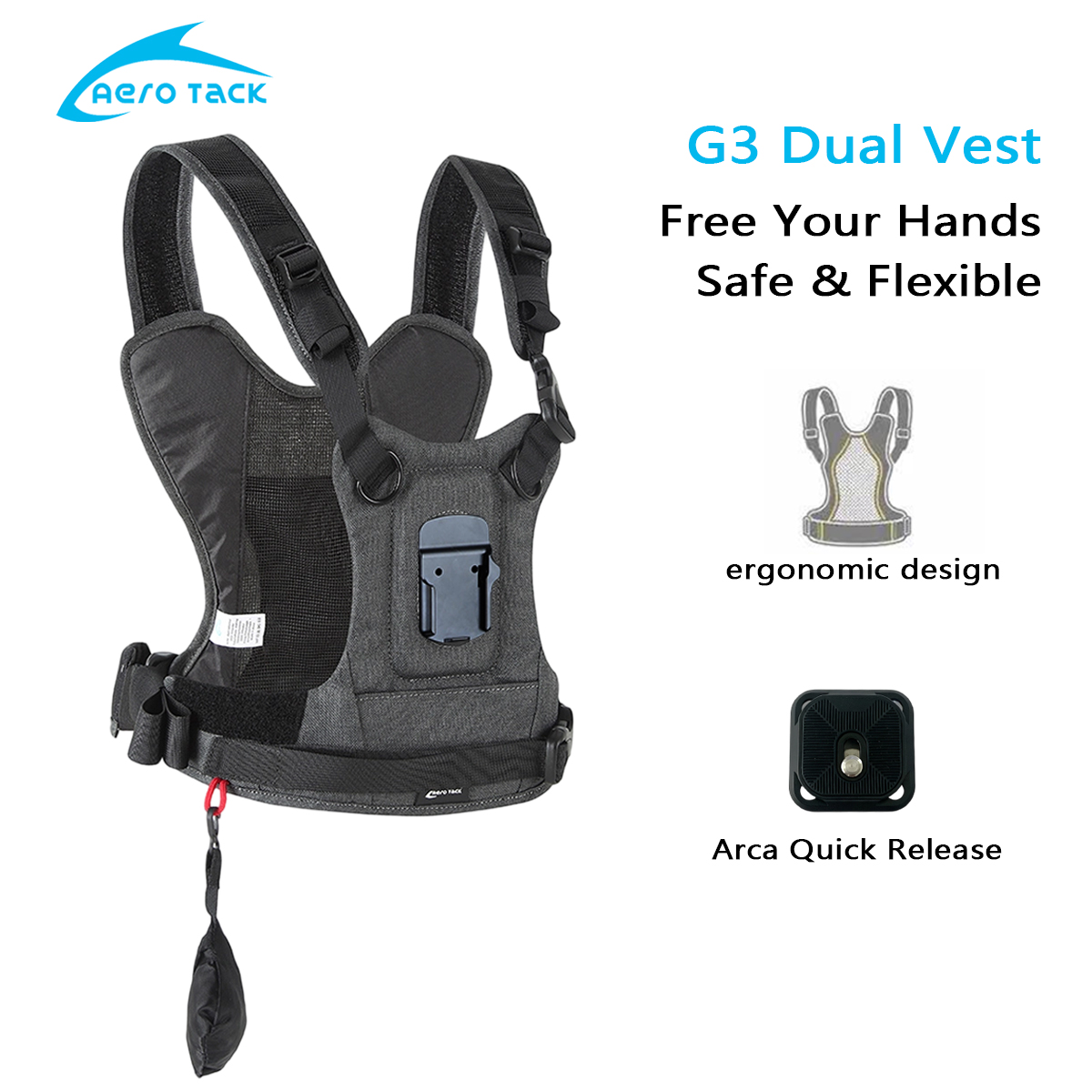 Photography Zone System - สายคล้องกล้อง Aero Tack G3, สายสะพายคู่แบบคาดหน้าอก, ระบบสายรัดอกสำหรับถ่ายภาพ,