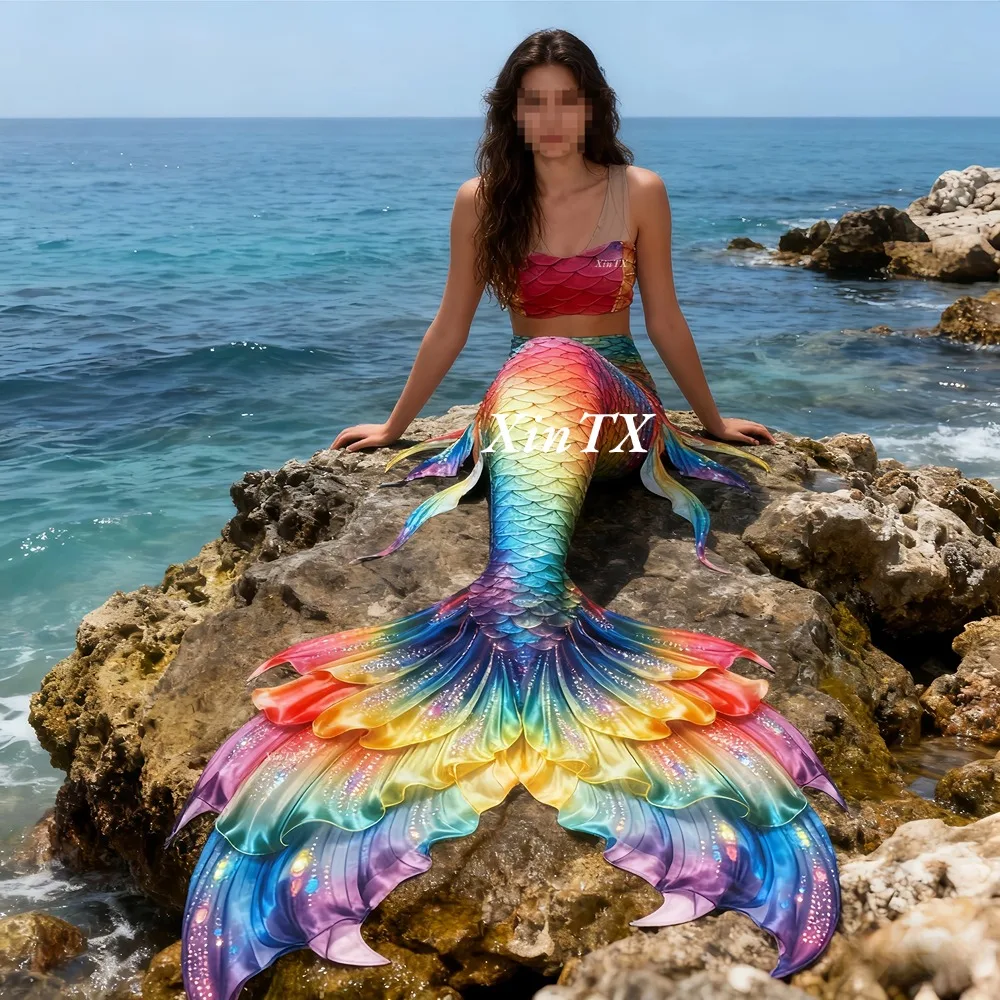 Photography Hd - ชุดว่ายน้ำหางนางเงือกสีรุ้งขนาดใหญ่สำหรับผู้หญิง สำหรับดำน้ำ ว่ายน้ำในตู้ปลา และถ่ายภาพริมทะเล ความละเอียดสูง ใหม่