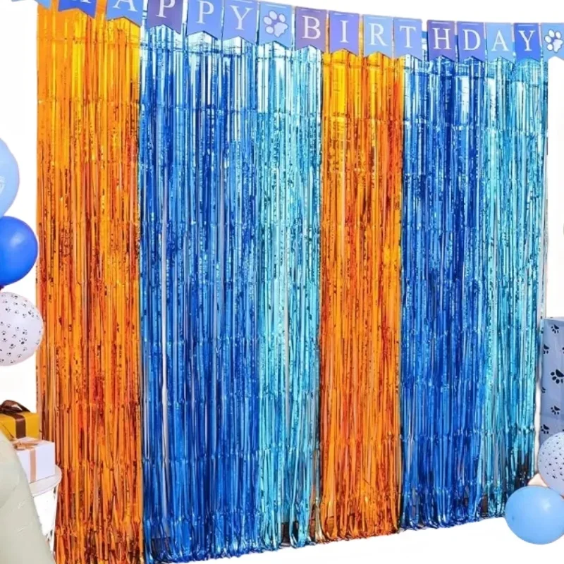 Photography Website - ฟอยล์ Fringe ผ้าม่านวันเกิด Party Supplies สีส้มสีฟ้า