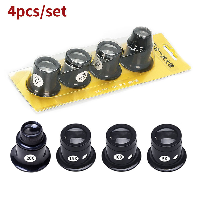 Eye Piece Magnifier - ชุดแว่นขยายแบบตาเดียว 4 ชิ้น/ชุด สำหรับซ่อมนาฬิกา กำลังขยาย 5X