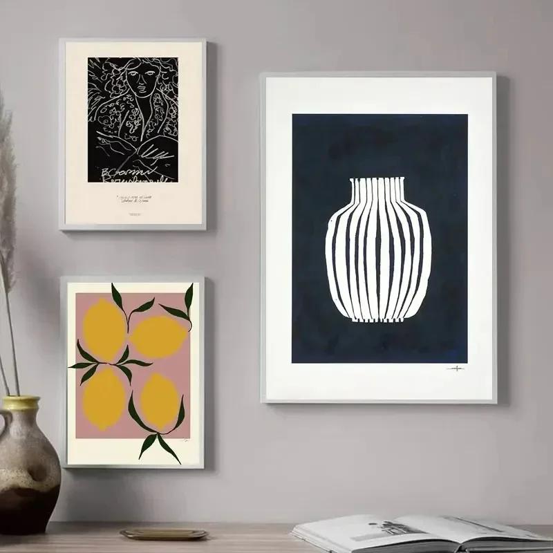 Photography Geometry - ภาพวาดเพชรแบบนอร์ดิก ภาพติดผนัง ภาพนามธรรม แจกันมะนาว ภาพพิมพ์ลายเรขาคณิต ตกแต่งภายในห้องนั่งเล่น