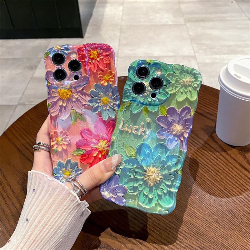Photography Hobby - เคสโทรศัพท์ซิลิโคนลายดอกไม้สีน้ำเงินสไตล์เรโทร พร้อมลวดลายคลื่น สำหรับ iPhone 12 13